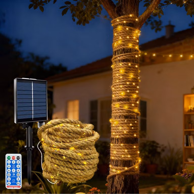 Catena luminosa solare, 10 metri, 200 LED, 8 modalità, dimmerabile, timer, grado di protezione IP67