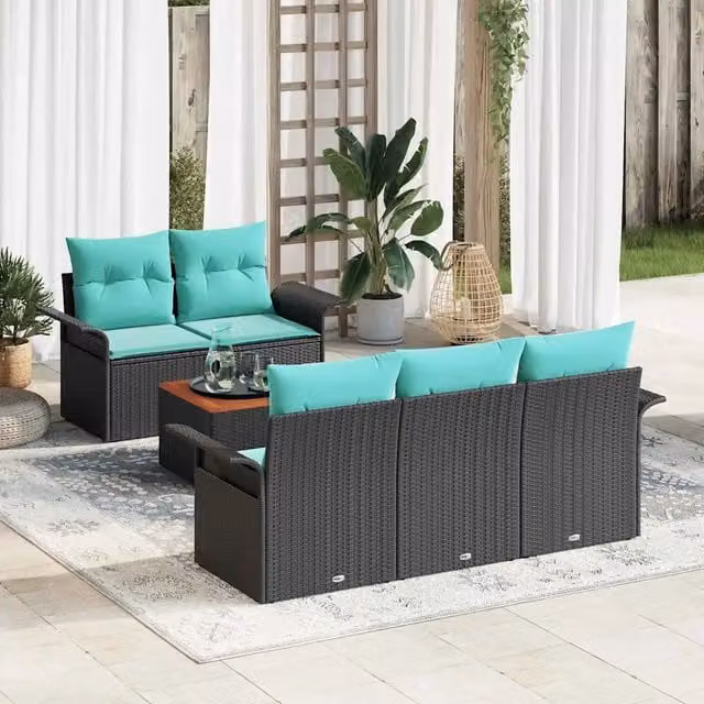 Set Divano da Giardino 6 pz 5-Numero di posti Nero e Turchese 3355939