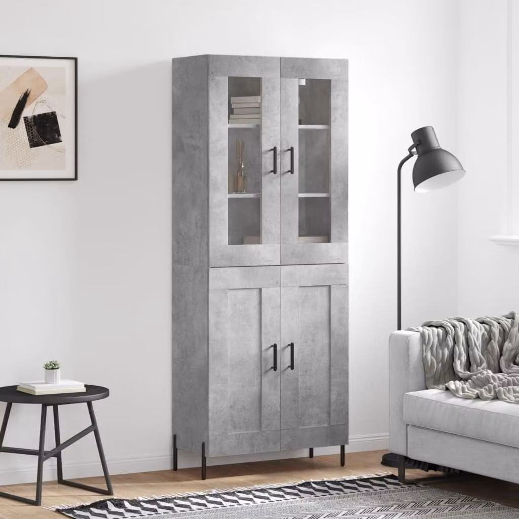 vidaXL Credenza Moderna Grigia con Ante in Vetro e Ripiani Interni, L/P/H: 69,5 x 34,0 x 180,0 cm