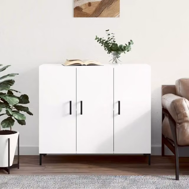 Credenza-Buffet-Armadio da cucina Bianca 90x34x80 cm in Legno Multistrato 985666