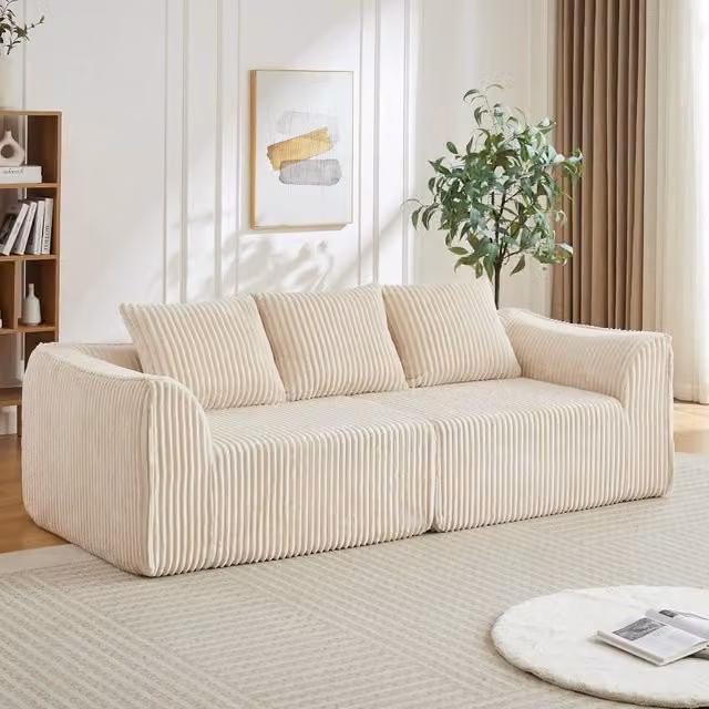 Desviae Divano modulare in velluto a coste con braccioli arrotondati e schienale curvo, Beige