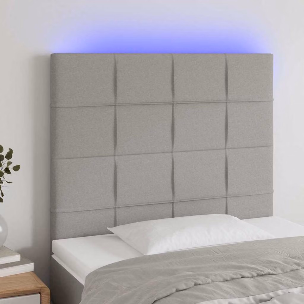 Testiera per letto con illuminazione LED e porta di ricarica USB vidaXL in tessuto grigio, L/P/H: 100 x 5 x 118/128 cm