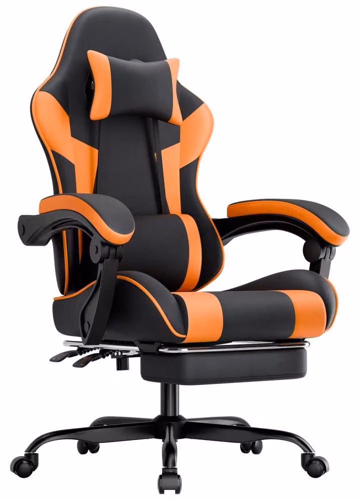 Sedia da gaming ergonomica - sedia da ufficio - supporto lombare - ecopelle traspirante - altezza seduta regolabile - schienale regolabile - girevole - arancione