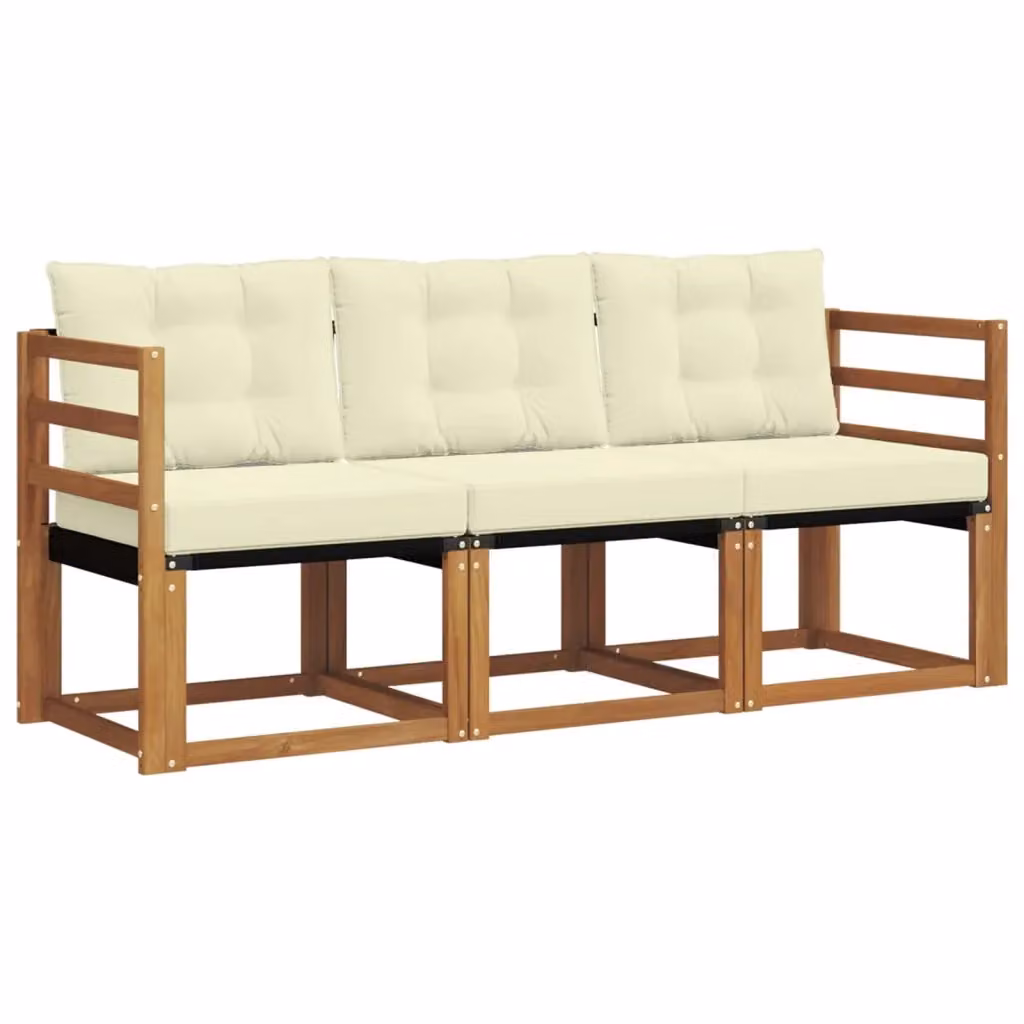 Set di divani da esterno 3 posti vidaXL in legno di acacia e textilene, colore beige e bianco, con cuscini inclusi – 2