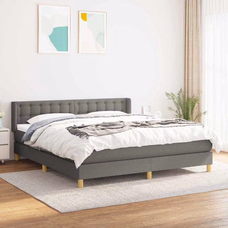 vidaXL Letto Ibrido con Giroletto a Molle e Materasso in Tessuto Grigio e Bianco L/P/H: 160 x 200 x 88 cm