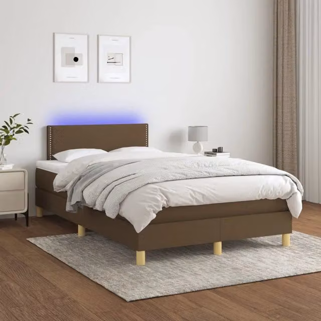Letto Ibrido con Materasso e Illuminazione LED vidaXL in Tessuto Marrone e Bianco L/P/H: 120 x 200 x 88 cm – 1