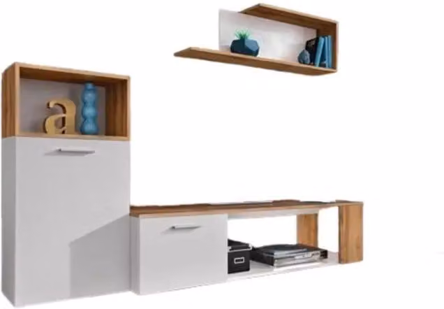 Set di 3 mobili design per il tuo soggiorno collezione MOZES. Colori bianco e rovere