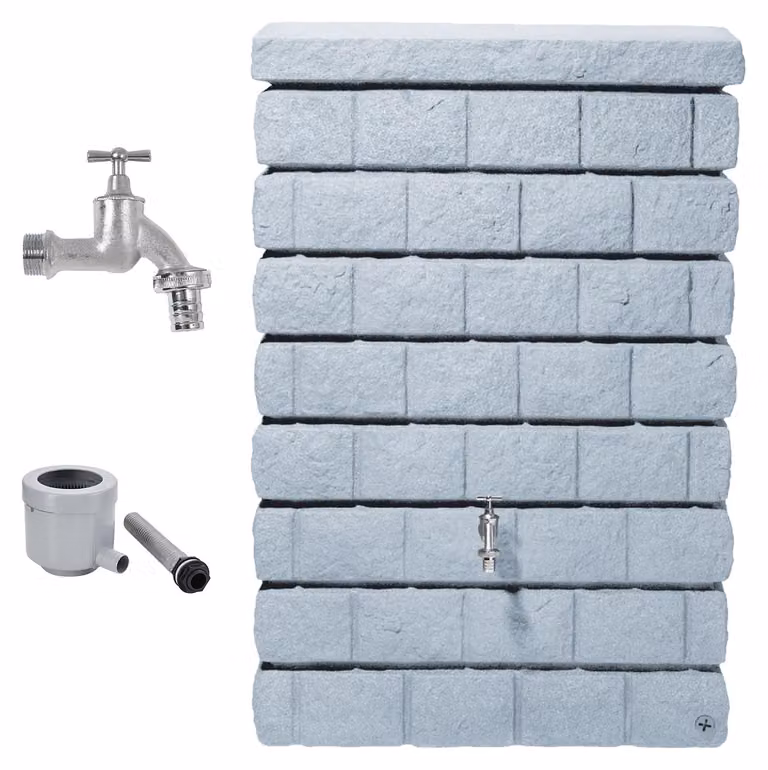 GARANTIA ROCKY Junior serbatoio da parete set completo 300 litri lightgranite incl. rubinetto cromato e raccordo pluviale