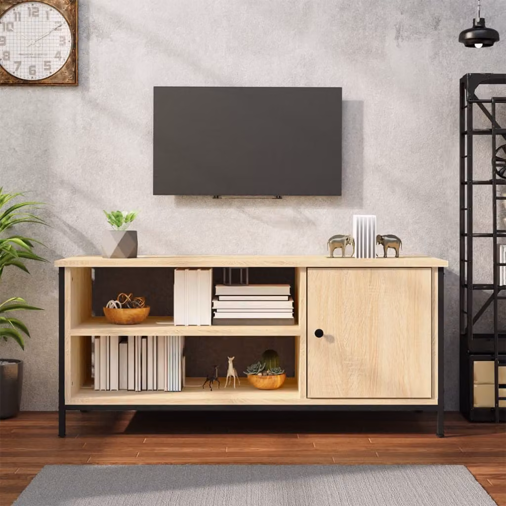 vidaXL Mobile Porta TV Moderno in Legno e Metallo, Colore Rovere Sonoma e Beige, L 100 cm x P 40 cm x H 45 cm