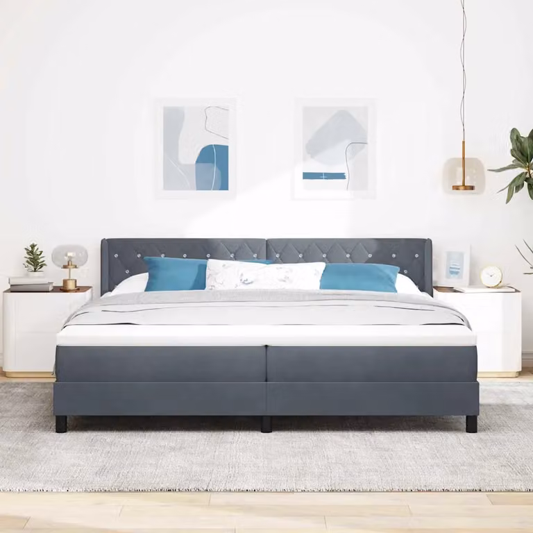 Letto ibrido con molle e schiuma vidaXL con testiera in velluto Grigio, L 200 x P 200 x H 203 cm