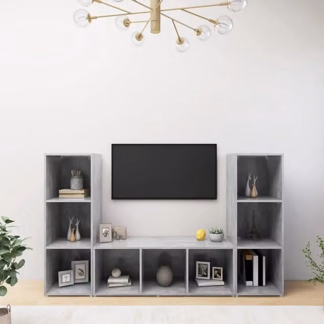 Set di mobili TV vidaXL in legno multistrato, 3 pezzi, colore grigio, L: 107 cm, P: 35 cm, H: 37 cm