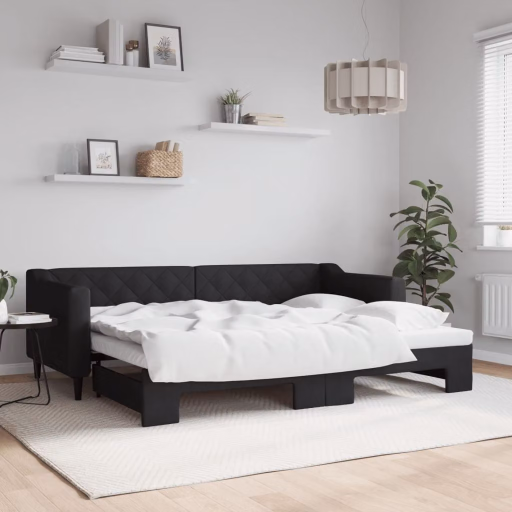vidaXL Divano Letto con Letto Estraibile in Tessuto Nero L: 223 cm, P: 90 cm, H: 67 cm