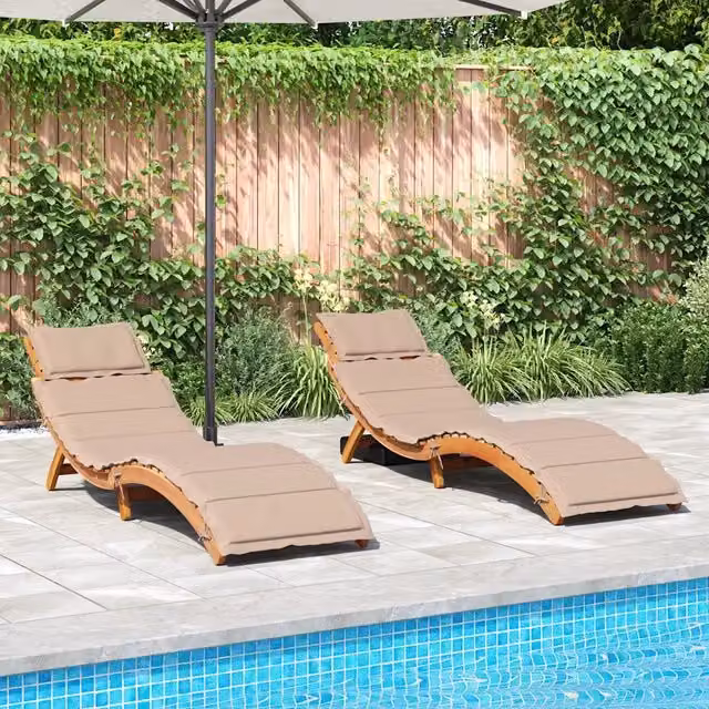 Set di 2 lettini prendisole vidaXL in legno di acacia oliato con cuscini beige per esterno L/P/H: 110 x 65 x 55 cm – 1