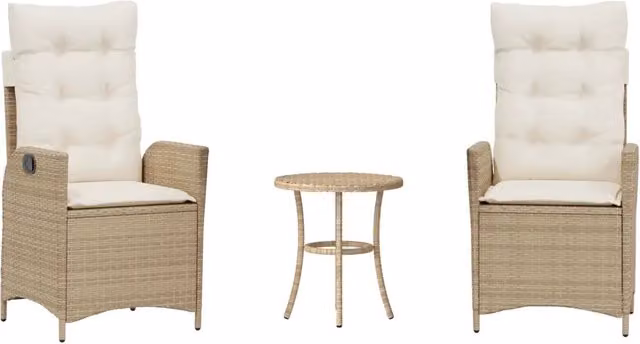 Set da Bistr¨° 3 pz | Set Salotto da Giardino con Cuscini Beige in Polyrattan