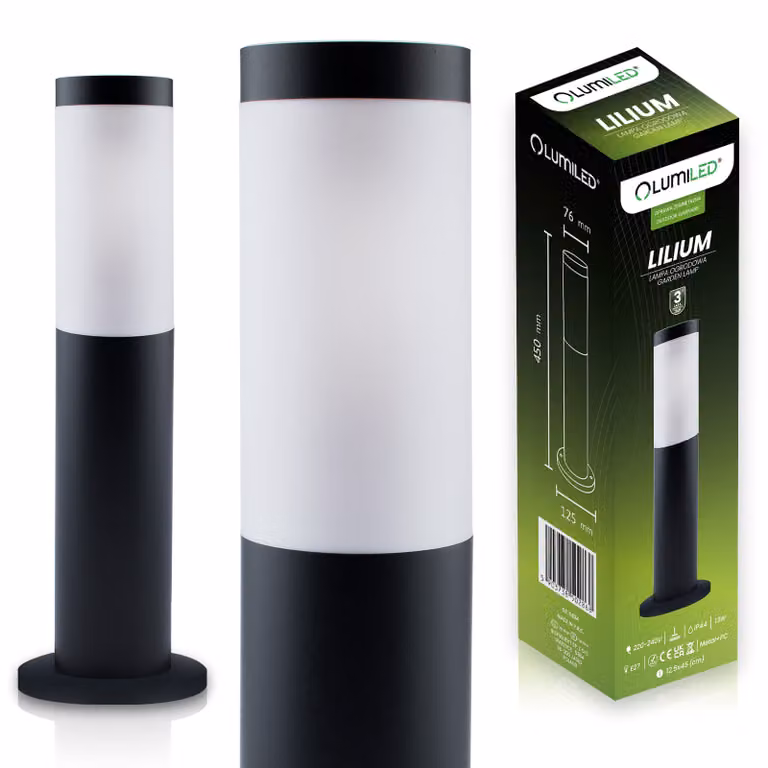 LUMILED lampada da terra per esterni 45cm luce bitta IP44 acciaio inox E27 luce da giardino lampada da terra nera luce sentiero luce da esterno lampada da terra da esterno