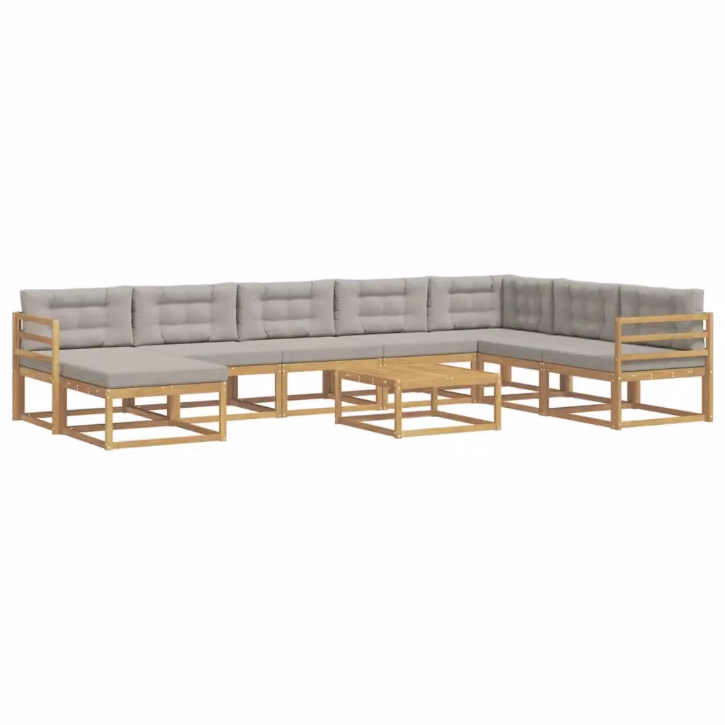 Set di divani da esterno a L vidaXL in legno di acacia con pouf e tavolino, Bianco e Grigio – 2