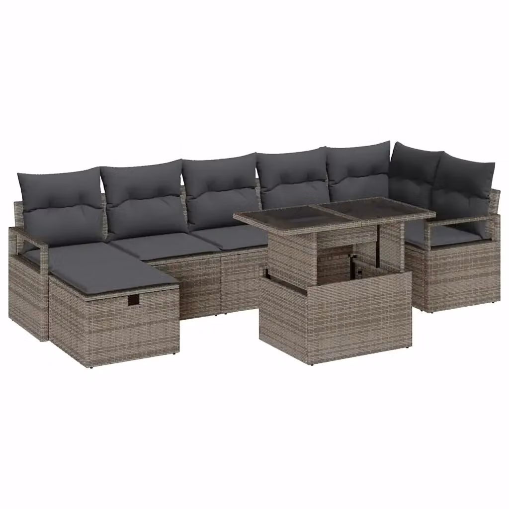 Set Divano da Giardino a L vidaXL 8 pz Grigio con Cuscini e Tavolino in Polyrattan e Acciaio – 2