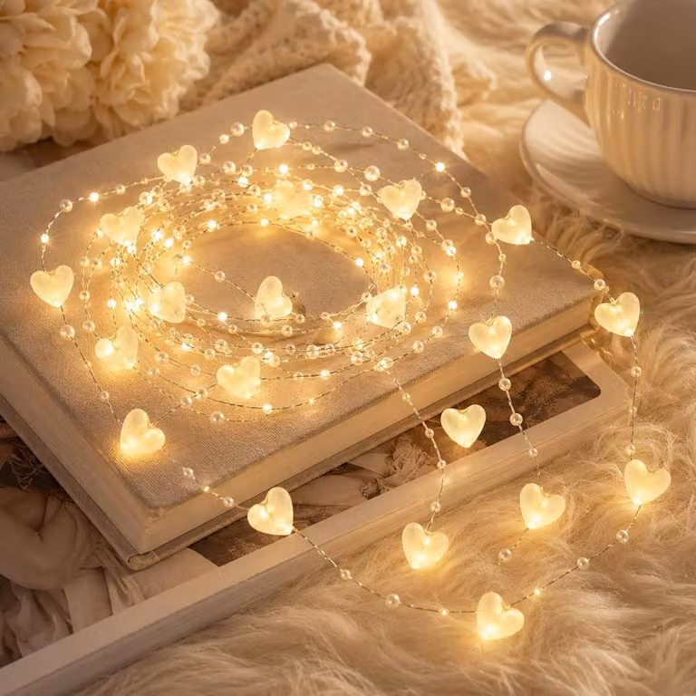 Catena luminosa a forma di cuore, 2 metri, 20 LED, alimentata a batteria, confezione da 2 pezzi