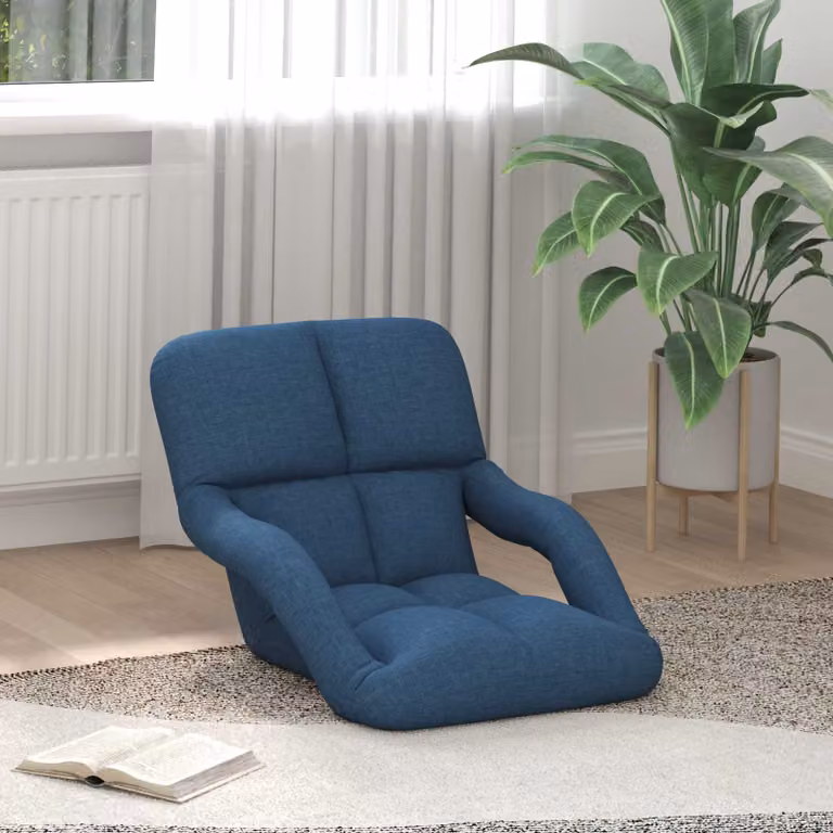 Sedia da pavimento moderna vidaXL con braccioli in tessuto blu e struttura in metallo