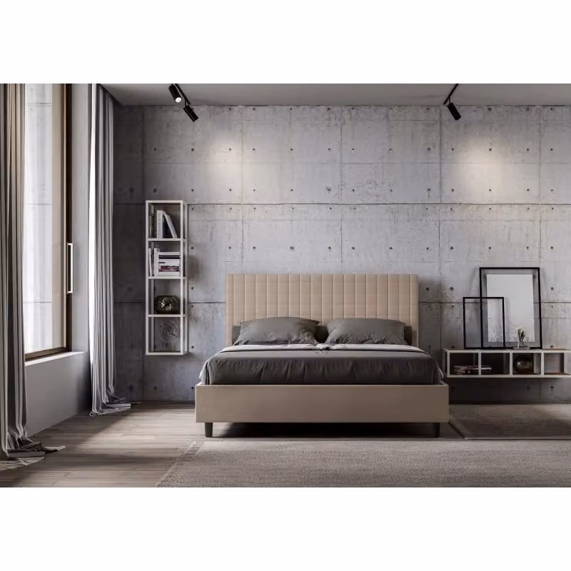 Letto matrimoniale alla francese Sunny Ityhome imbottito in similpelle beige L/P/H: 150 x 200 cm – 2