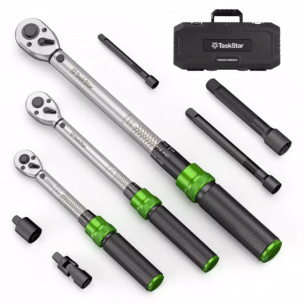 Set di chiavi dinamometriche - Chiave dinamometrica meccanica - 8 pezzi - Precisione ±3% - Cricchetto a 72 denti - Scala doppia - Attacco da 0,64/0,95/1,27 cm