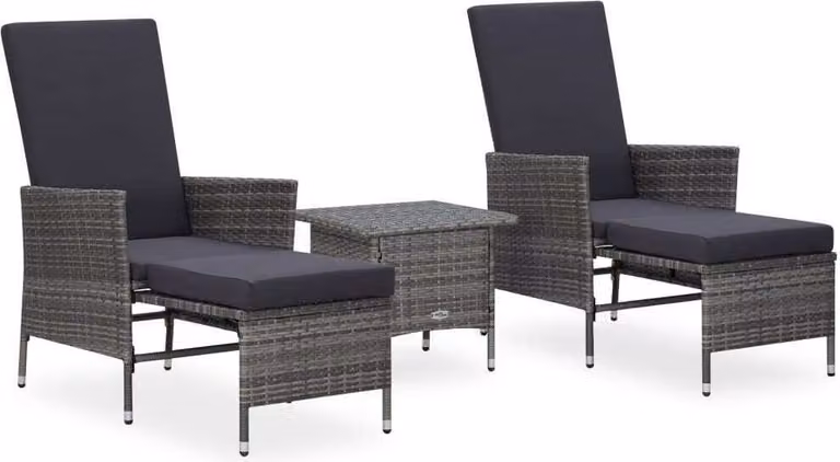 Maison Exclusive - Set da giardino 3 pezzi con cuscini in polyrattan grigio