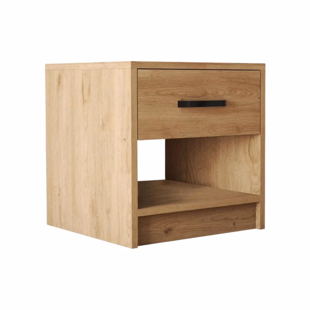Comodino con un cassetto DMORA in legno rovere marrone, stile moderno, L: 52 cm, P: 45 cm, H: 47 cm – 2