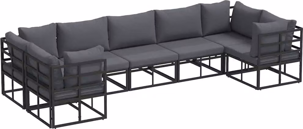 Set Divano da Giardino con cuscino 7 pcs Nero Alluminio