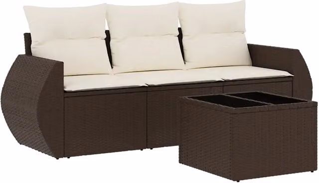 Set Divano da Giardino 4 pz | Set Salotto da Giardino con Cuscini Marrone in Polyrattan
