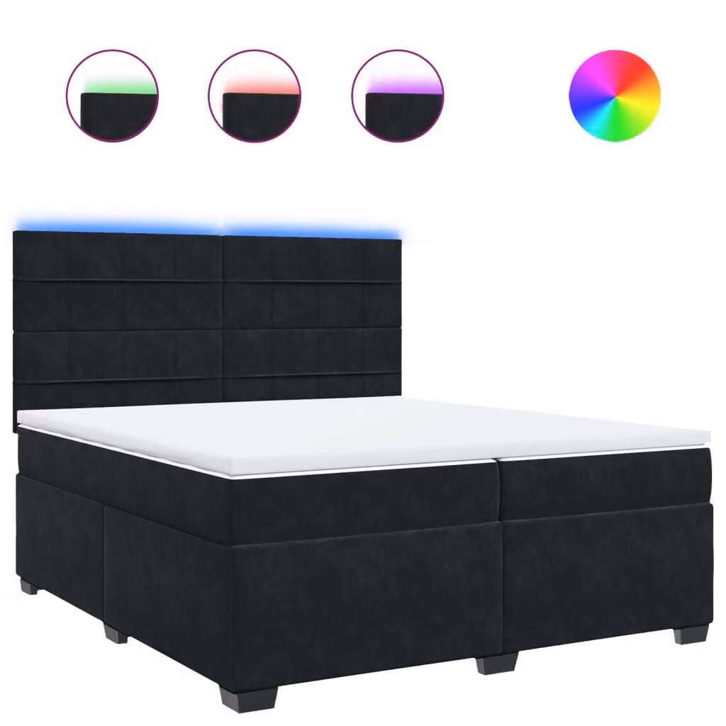 Giroletto a Molle con Materasso Nero 200x200 cm in Velluto