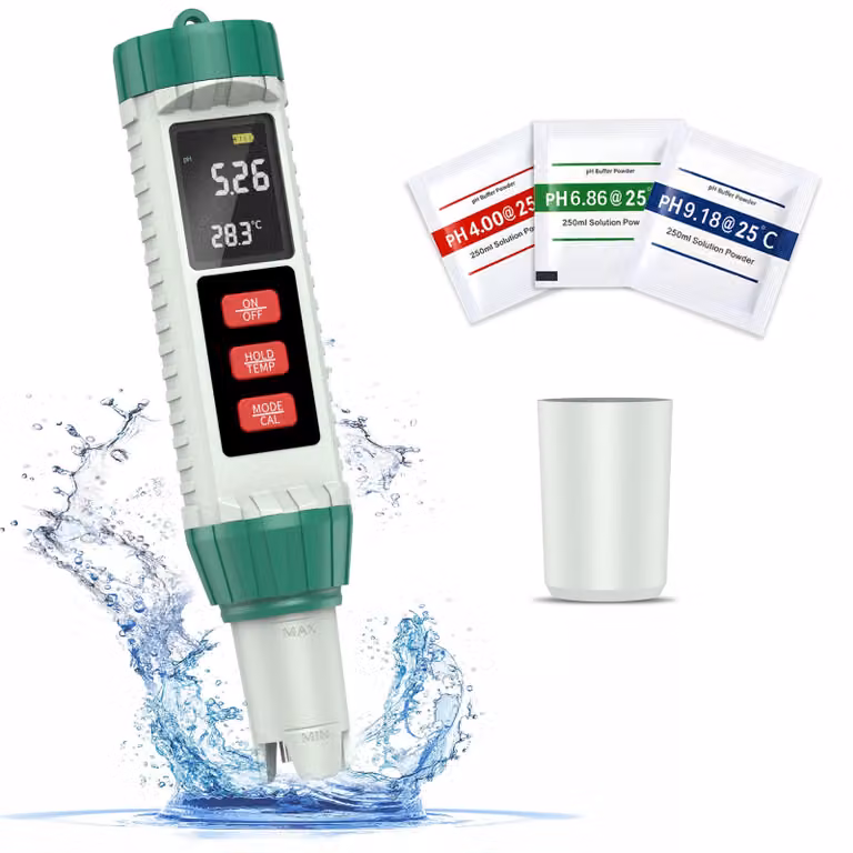 Misuratore di pH 5-in-1: pH, conducibilità (EC), TDS, contenuto die temperatura. Misuratore di pH digitale ad alta precisione, misuratore TDS, misuratore di conducibilità. Ideale per piscine, acqua potabile e coltivazioni