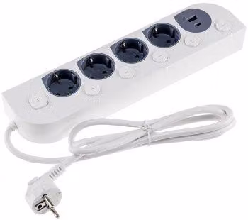 Multipresa con prese di ricarica USB a comando indipendente, 4 prese, cavo da 1,5 m
