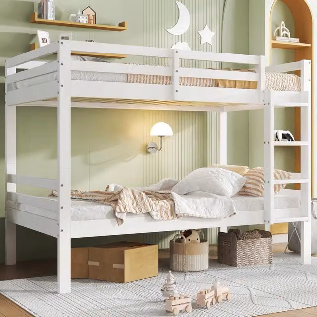 Letto a castello con scala - Xylo - 90x200 - Bianco - Senza materasso
