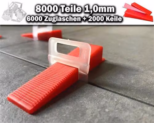 6000 linguette di trazione 1,0 mm + 2000 cunei - Sistema di livellamento piastrelle KACHEL GOTT®