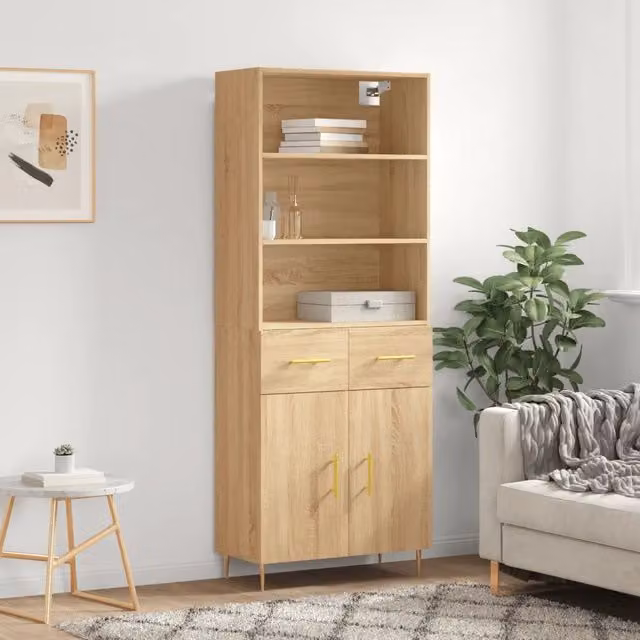 Credenza moderna vidaXL in legno e metallo color rovere, L: 69,5 cm, P: 34 cm, H: 180 cm – 1