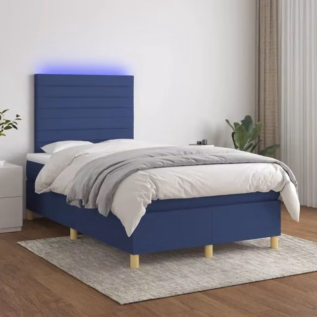 Letto a molle ibrido con materasso vidaXL in tessuto blu e bianco con illuminazione LED e porta USB L/P/H: 120 x 200 x 31 cm