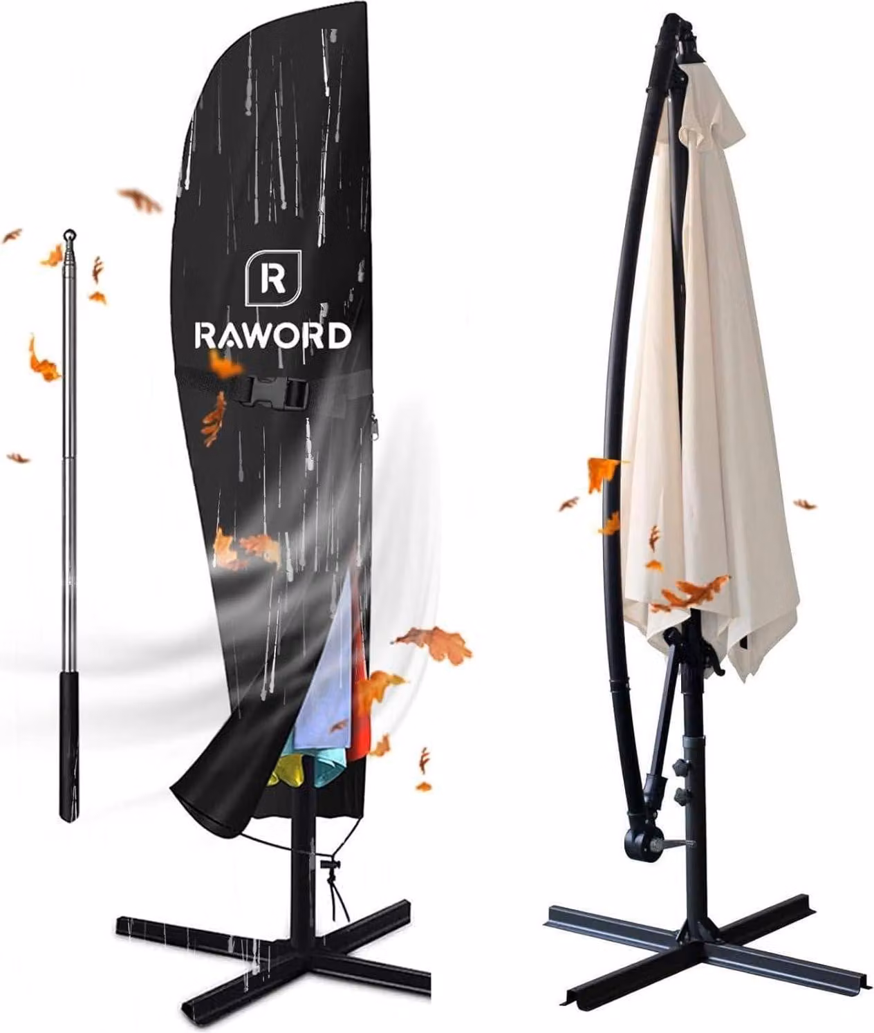 Copertura protettiva per ombrellone a sbalzo Raword 2-4m impermeabile UV-anti-vento 265cm