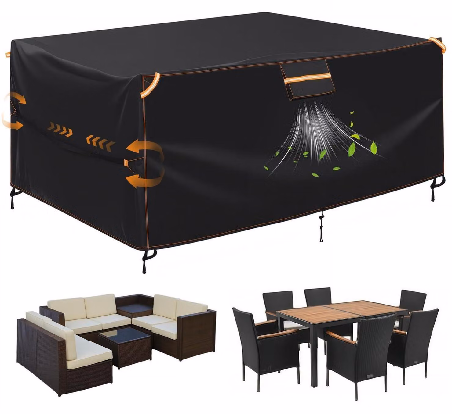 Telo protettivo per mobili da giardino, impermeabile, per uso esterno, dimensioni 200x165x80 cm, resistente alle intemperie, in tessuto Oxford 420D con sistema di ventilazione, antipolvere, colore nero