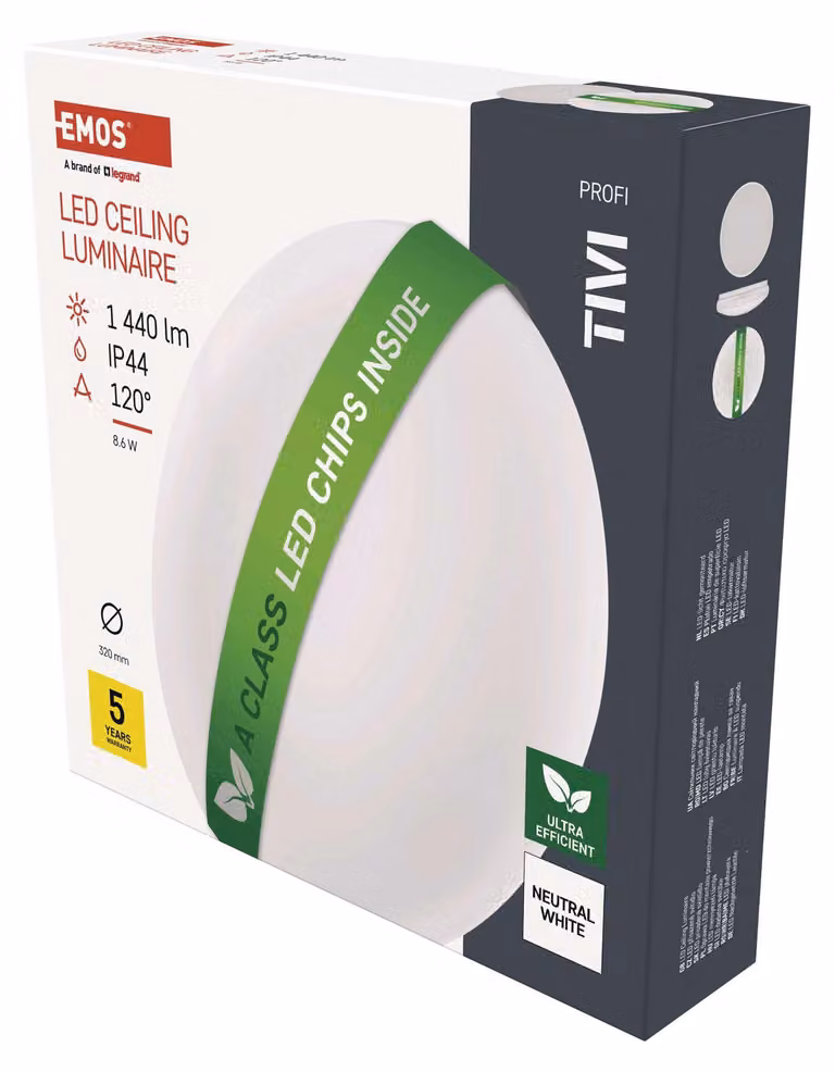 EMOS Apparecchio LED TIVI, bianco rotondo 8,6W, IP44, bianco neutro, ZM3406