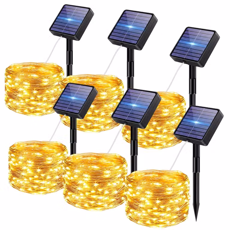 Catena di luci solari, 6 pezzi, resistente alle intemperie, impermeabile, luce bianco caldo