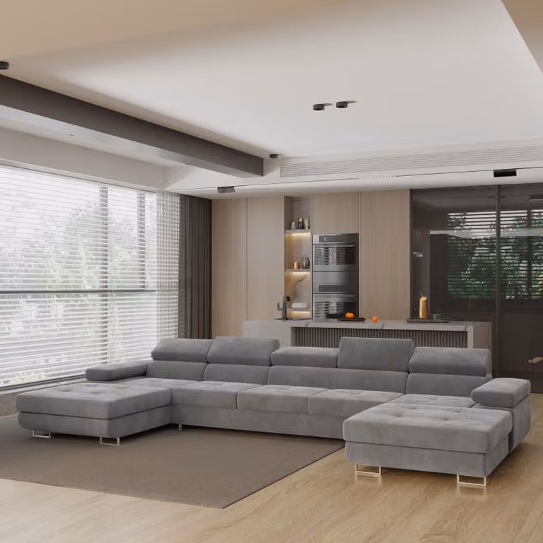 Divano angolare OMBRA di Masseno con funzione letto a U, divano con box letto, divano da soggiorno, divano, divano letto, set di divani - grigio, MONOLITH 85