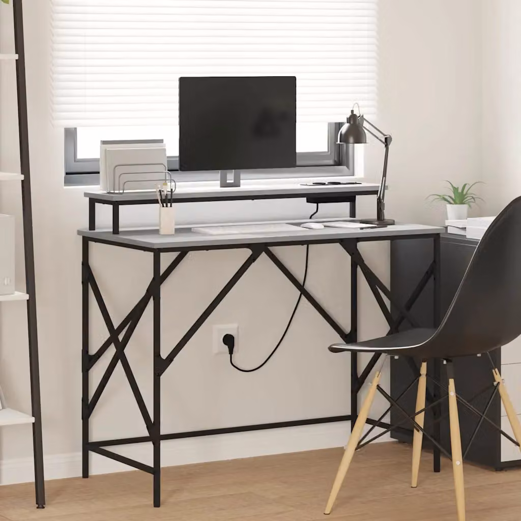 Scrivania moderna vidaXL in legno ingegnerizzato e metallo, Grigio e Multicolore, L 100 x P 50 x H 86,5 cm