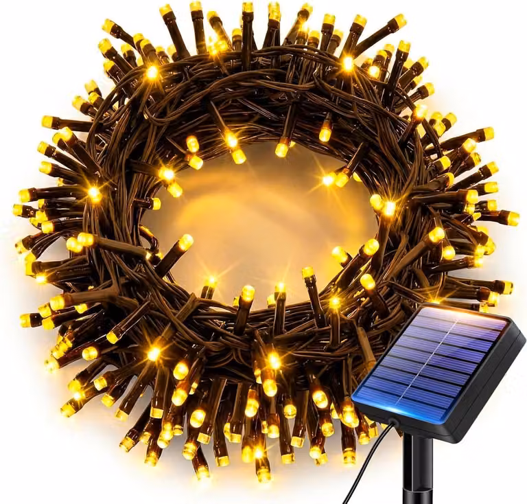 Catena luminosa da 6 metri - 60 LED - Alimentata a energia solare - Grado di protezione IP65 (resistente all'acqua) - Luce bianco caldo - Per uso esterno