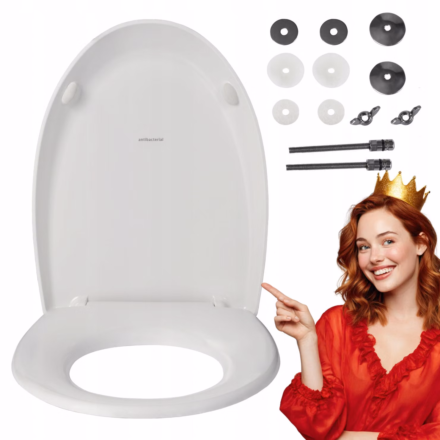 Sedile WC - Sedile per WC - per Cersanit Venezia - Bianco - 44x36 cm - Antibatterico - Duroplast - Coperchio per WC