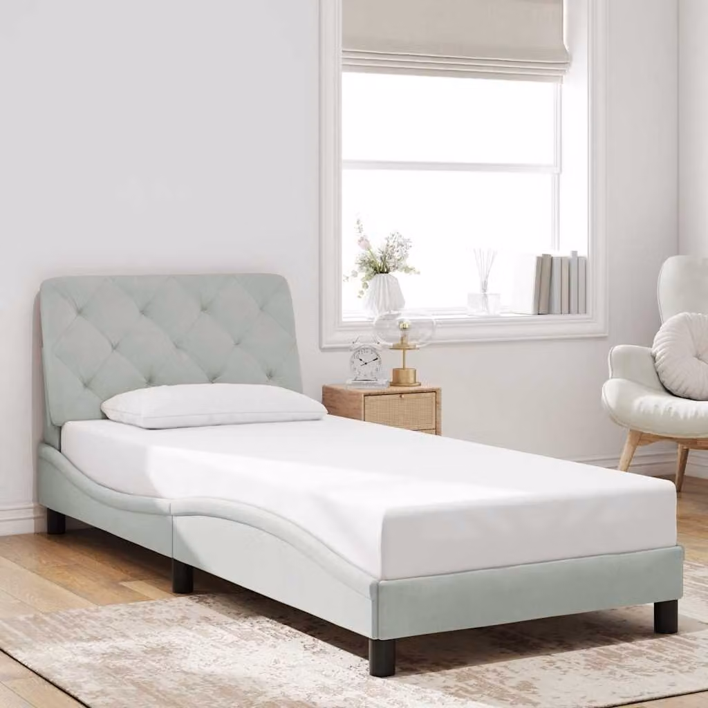vidaXL Giroletto senza Materasso in Velluto Grigio Chiaro 80x200 cm