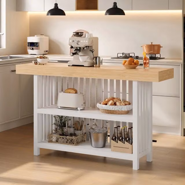 Tavolo da bar con poggiapiedi in MDF bianco, 160 x 40 x 105 cm, 2 ripiani