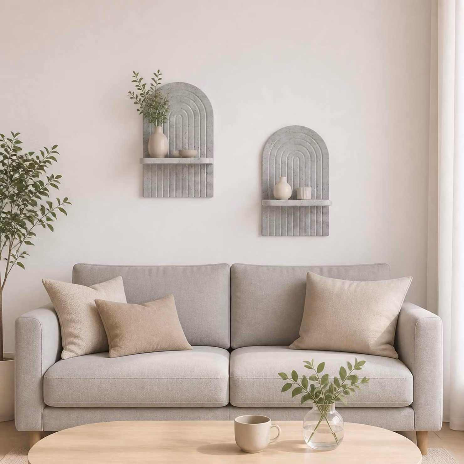Set di 2 Scaffali da parete moderni vidaXL in stile Grigio Cemento, L 23 cm x P 13,5 cm x H 37,5 cm