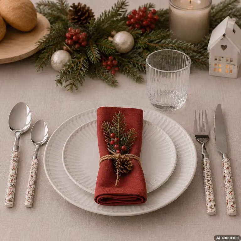 Servizio Posate Natalizio Noel Gusto Casa in Acciaio Inox Lucido, 16 Pezzi