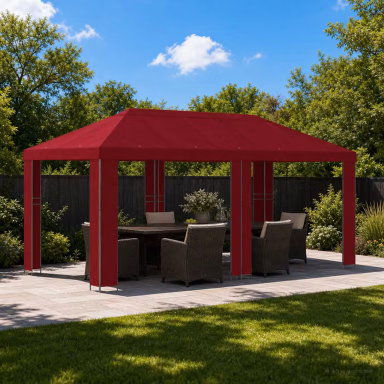 Gazebo da giardino vidaXL in acciaio galvanizzato e poliestere rosso e nero L: 600 cm, P: 300 cm, H: 276,5 cm