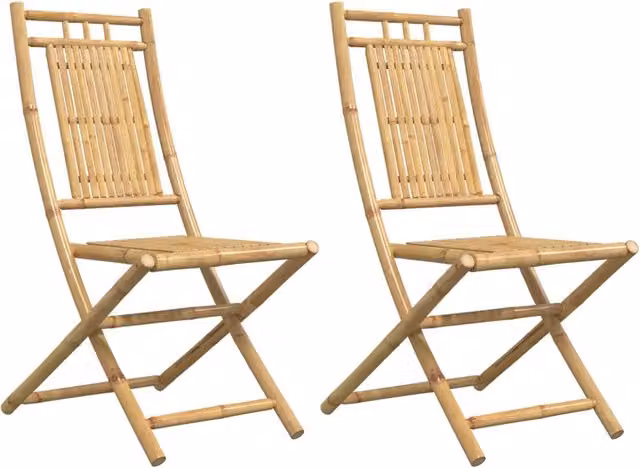 Set di 2 sedie da giardino pieghevoli in bambù color beige e marrone, L/P/H: 46 x 43 x 99 cm – 1